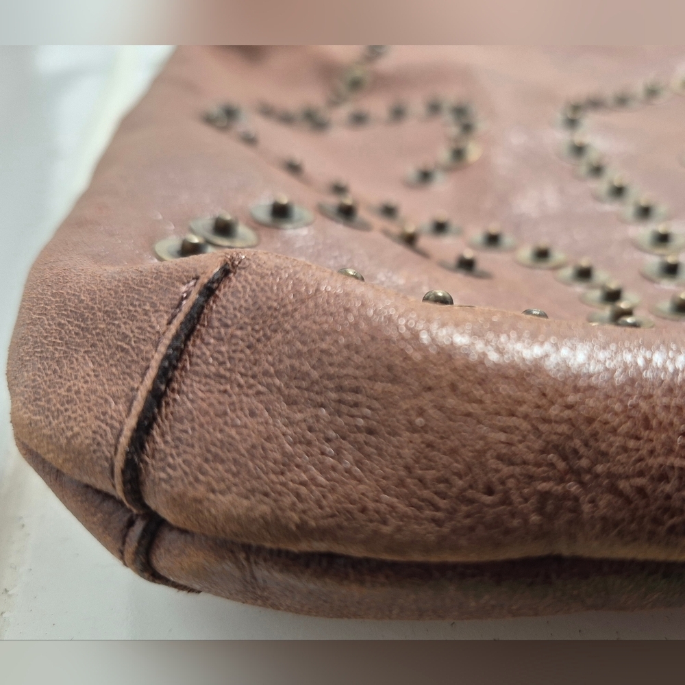 Berge Brown Leather Boho Shoulder Bag, Genuine Leather Made In Italy - Picture 5 of 7